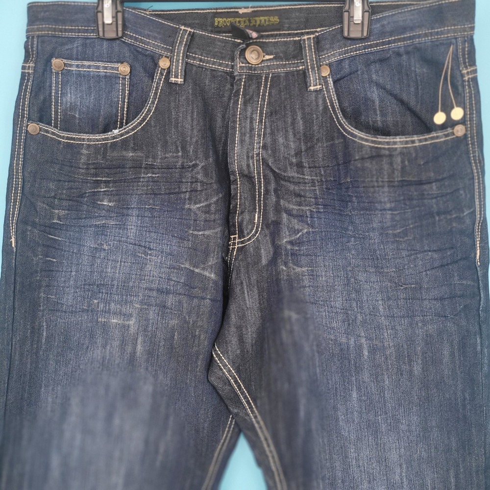 Brooklyn Xpress Jeans Mens 40 Y2K Baggy Eagle Graphic Dark Wash Denim streetwear - Picture 6 of 9